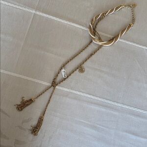 Rare Elegant Betsy Johnson Gold and White tasseled Necklace